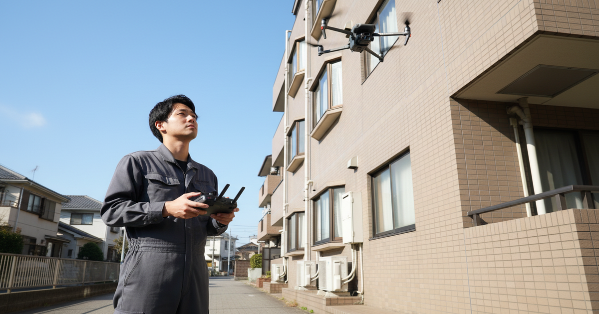 赤外線サーモグラフィカメラを使用した外壁調査の様子