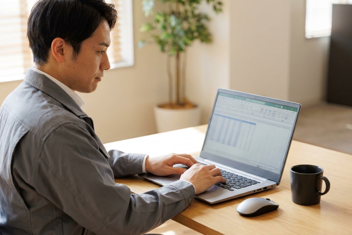 大阪府内の定期報告書類を確認する様子