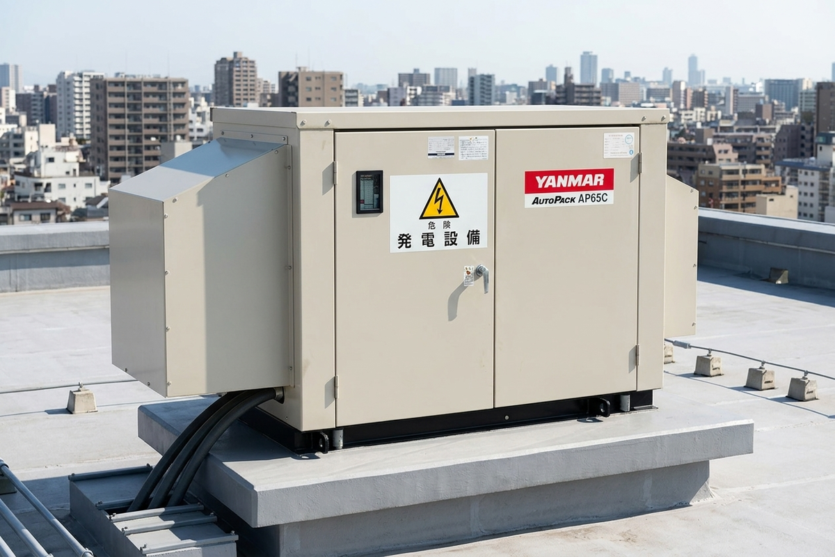 屋上に設置された非常用自家発電設備（発電設備）の外観